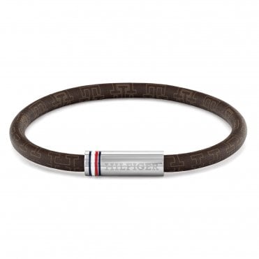 Men's Brown Leather Printed Cord Bracelet