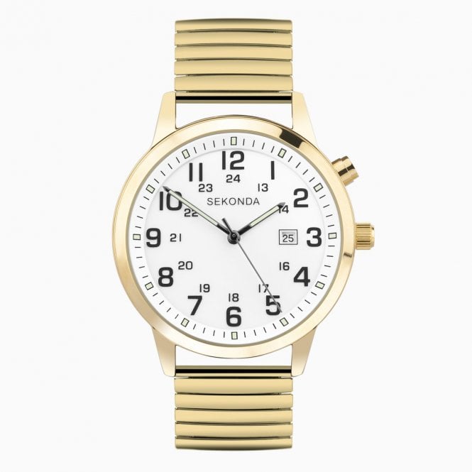 Men's Gold Plated Expanding Strap Back Light Watch