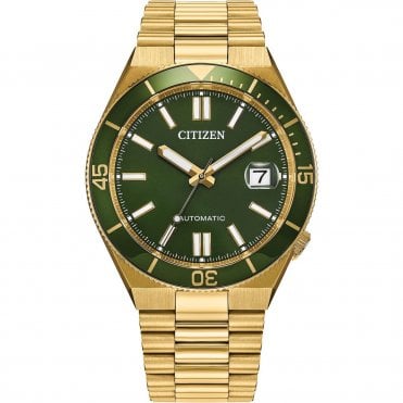 Men's Gold Plated Green 'Tsuyosa Shore' Automatic Watch