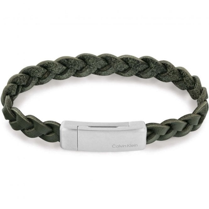 Men's Green Leather Contemporary Bracelet