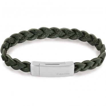 Men's Green Leather Contemporary Bracelet