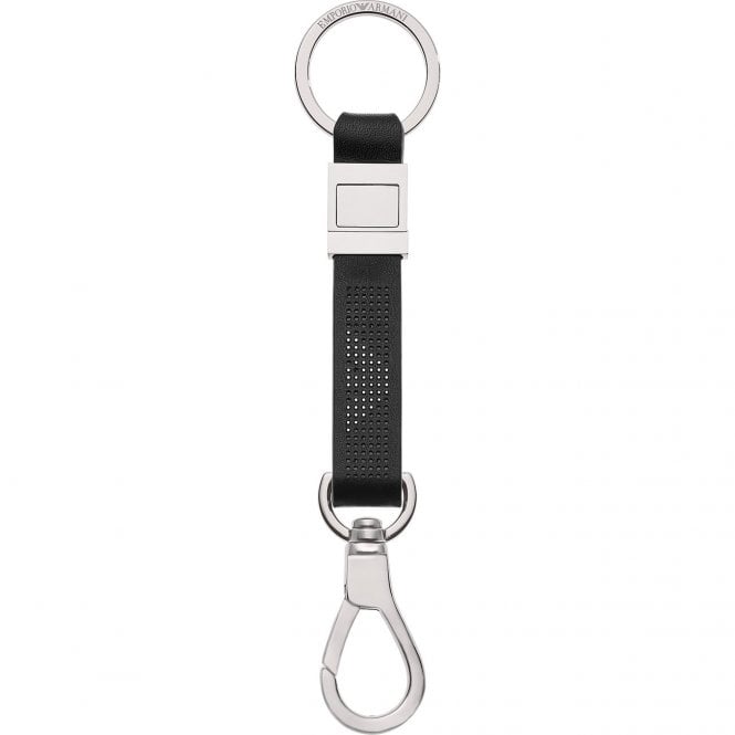 Men's Stainless Steel Black Leather Keyring