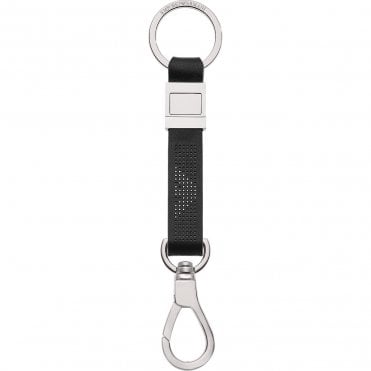Men's Stainless Steel Black Leather Keyring