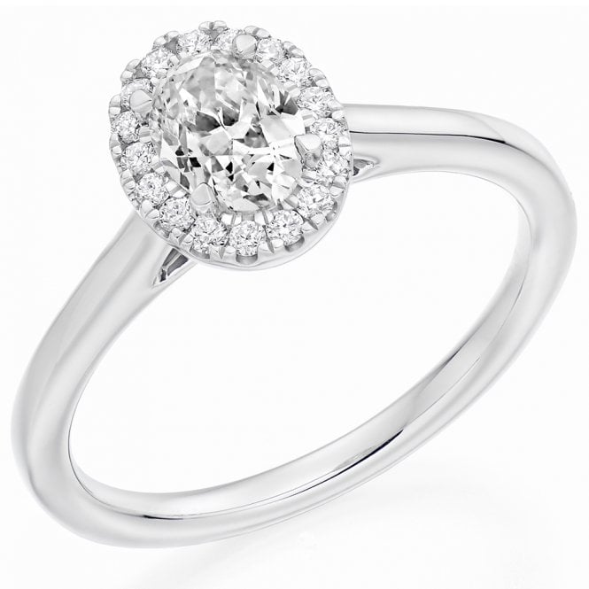 Platinum 0.45ct Oval Cut Halo Set Diamond Ring 