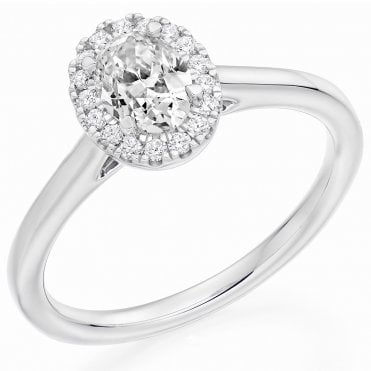 Platinum 0.45ct Oval Cut Halo Set Diamond Ring 