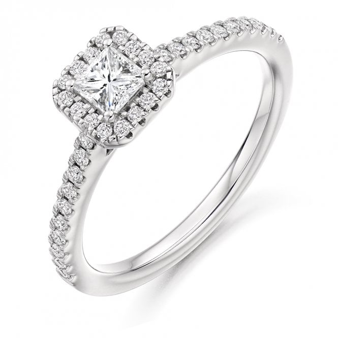 Platinum 0.48ct Princess Cut Halo Set Diamond Ring