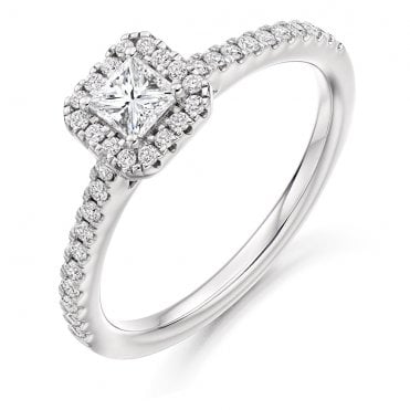 Platinum 0.48ct Princess Cut Halo Set Diamond Ring