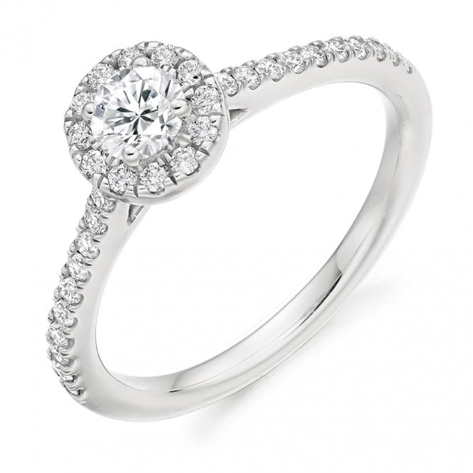 Platinum 0.53ct Round Brilliant Cut Halo Set Diamond Ring 