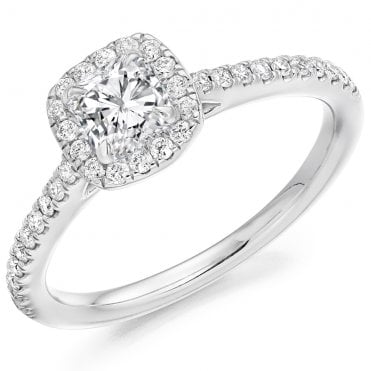 Platinum 0.57ct Princess Cut Halo Set Diamond Ring 