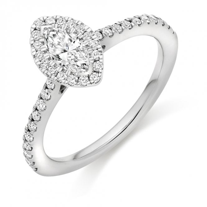 Platinum 0.60ct Marquise Cut Halo Set Diamond Ring 