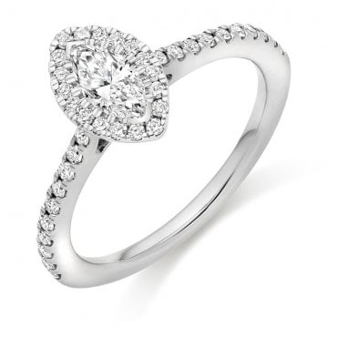 Platinum 0.60ct Marquise Cut Halo Set Diamond Ring 