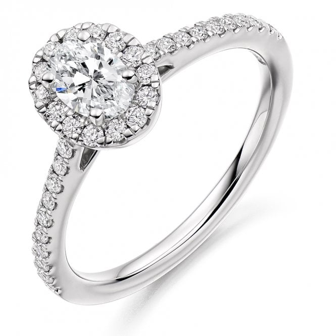 Platinum 0.62ct Oval Cut Halo Set Diamond Ring 