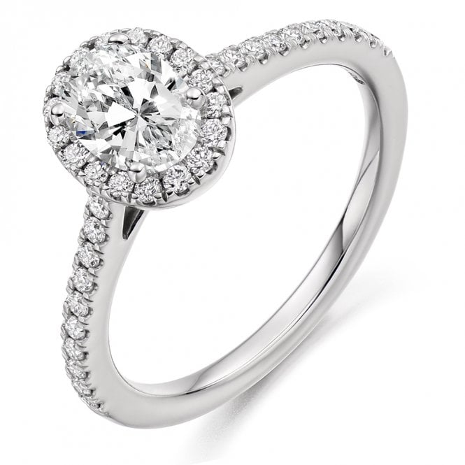 Platinum 0.85ct Oval Cut Halo Set Diamond Ring