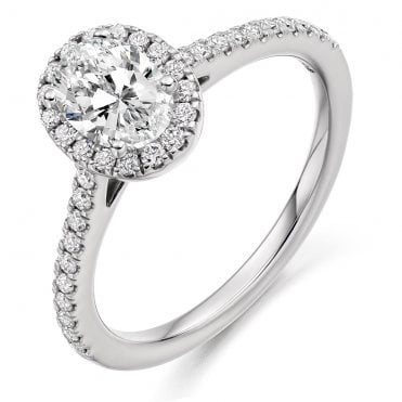 Platinum 0.85ct Oval Cut Halo Set Diamond Ring