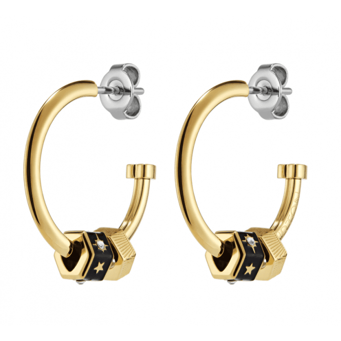 Signature Black & Gold Plated Bead Charm Hoop Earrings 