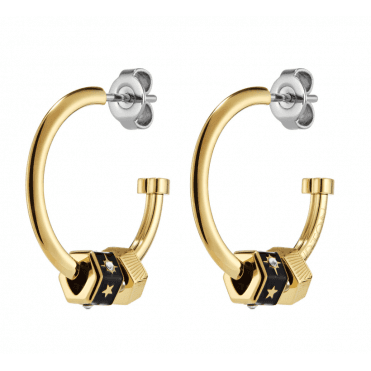 Signature Black & Gold Plated Bead Charm Hoop Earrings 