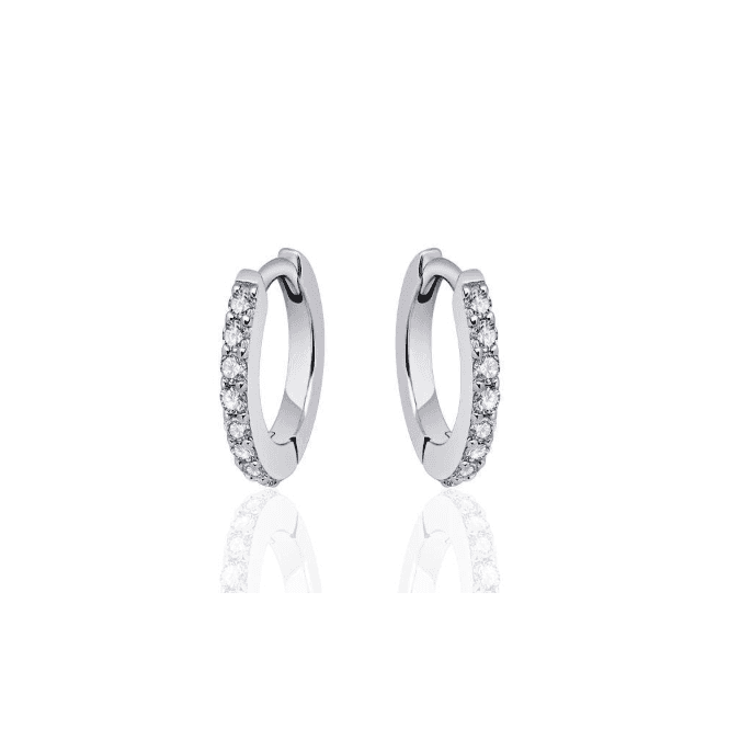Silver Cz Claw Set Hoop Earrings 13.5mm