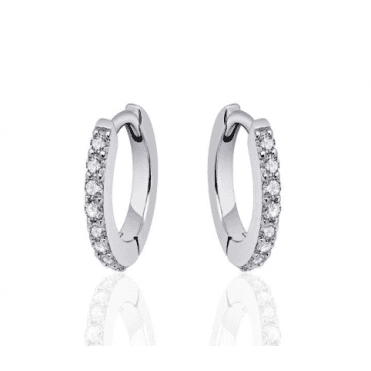 Silver Cz Claw Set Hoop Earrings 13.5mm