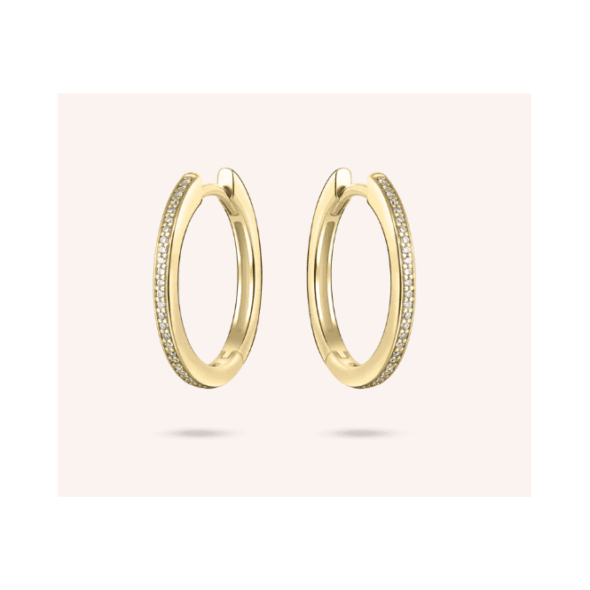 Silver Gold Plated Stone Set Half Round Hoop Earrings 20mm