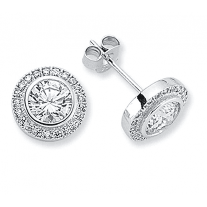 Sterling Silver Cubic Zirconia Halo Studs
