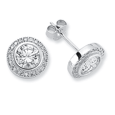 Sterling Silver Cubic Zirconia Halo Studs
