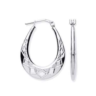Sterling Silver Diamond Dot Creole Earrings 